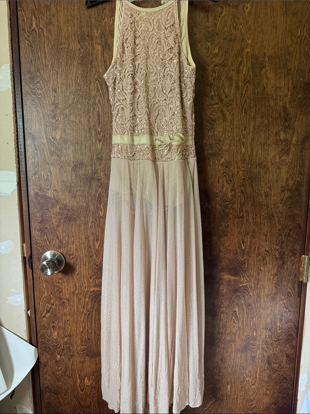 Revolution Blush Pink Beaded Maxi Dress with Gold Accent